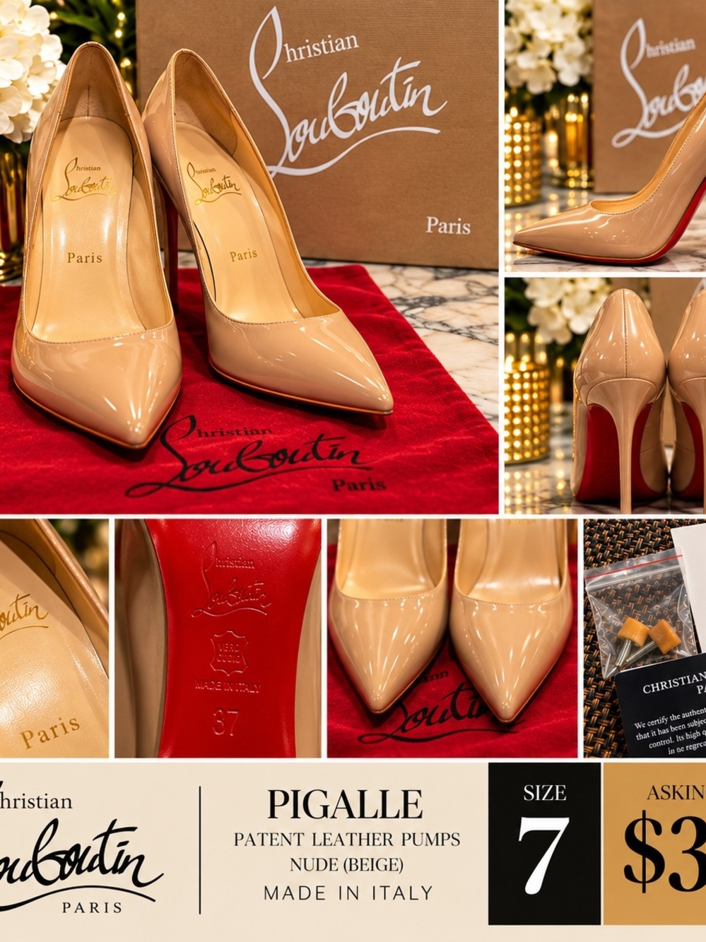 Christian Louboutin Nude Patent Leather Pointed Toe Pumps